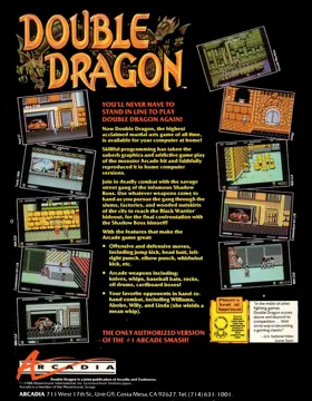 Double Dragon box cover back